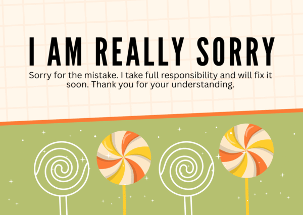 Green and Orange  Cute Apology Card Landscape