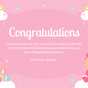 Pink Cute Baby Born Congratulations Card