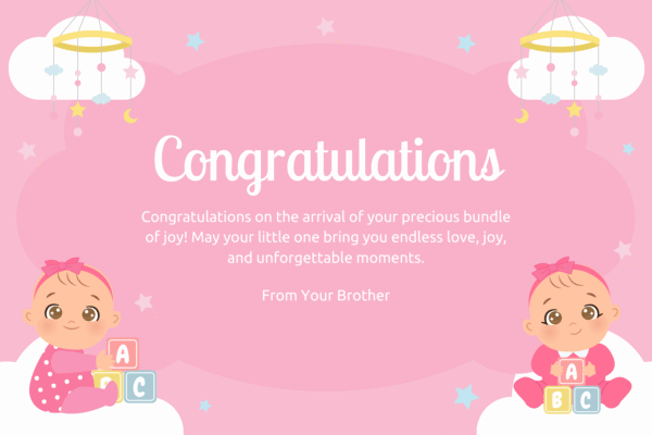 Pink Cute Baby Born Congratulations Card