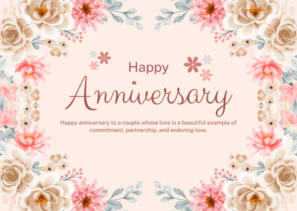 Pink Floral Happy Anniversary Card