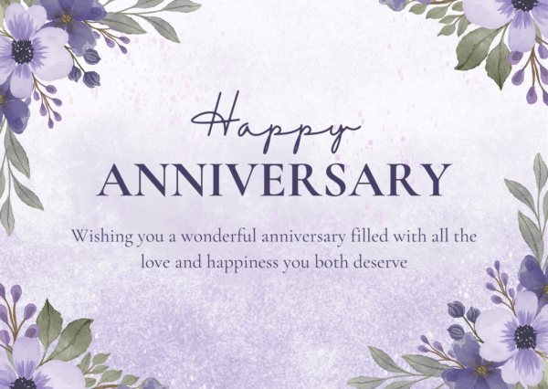 Purple Watercolor Floral Happy Anniversary Card